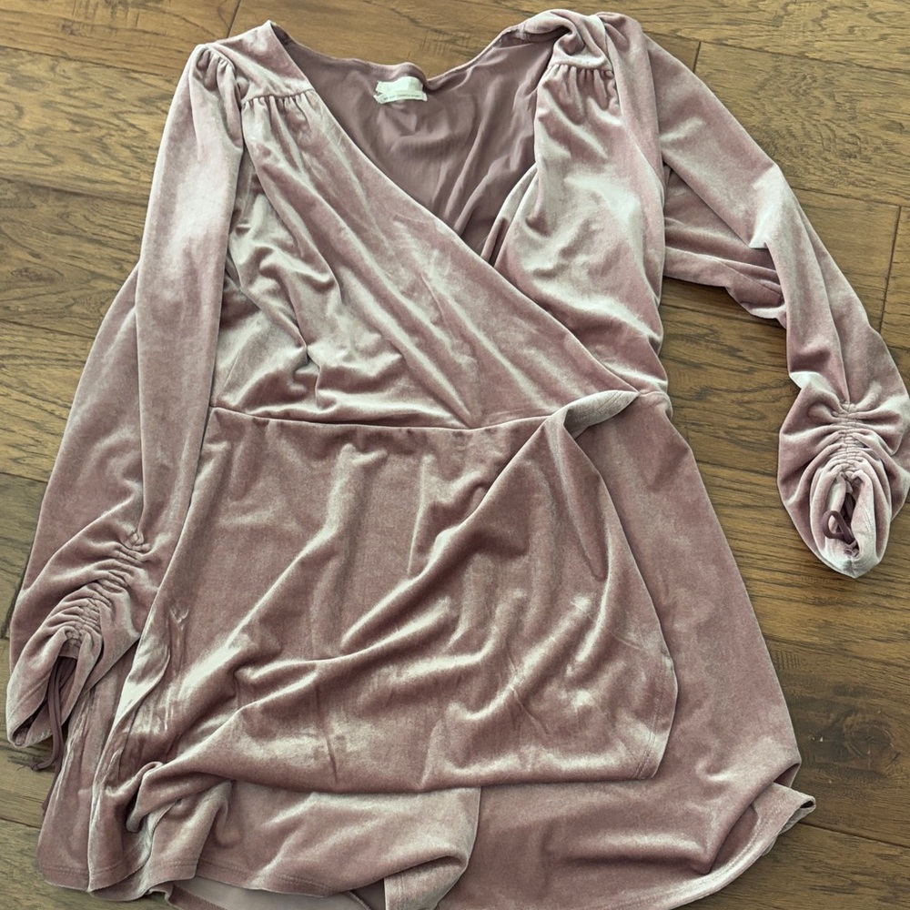 Urban Outfitters Gorgeous Velvet Wrap Dress/Romper in Blush Pink
